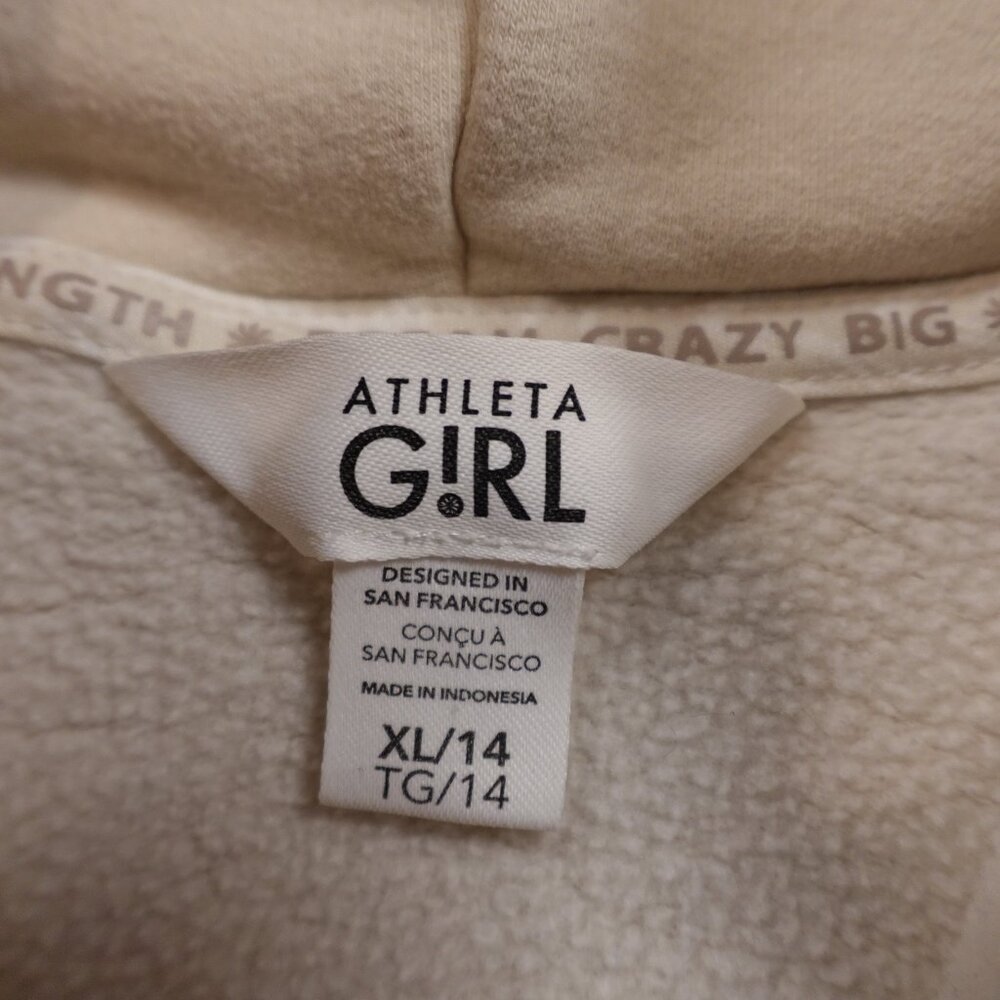 Athleta Girl All Day Half Zip Hoodie XL (14) Bone Cropped Cozy Pullover - Picture 2 of 12